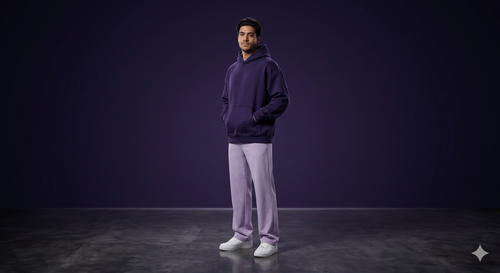 KAHET Hoodie — Model Shot — Deep Purple | Aevora